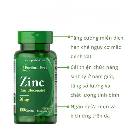 Viên uống kẽm giảm mụn, tăng sức đề kháng Zinc Gluconate 50mg Puritan's Pride