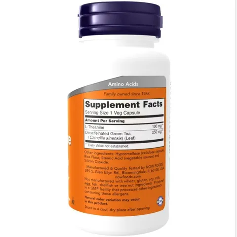 Viên uống giảm căng thẳng, bổ não và hỗ trợ giấc ngủ L-Theanine 200mg Now - Tăng cường trí nhớ, thư giãn hiệu quả
