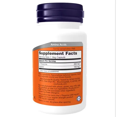 Viên uống giảm căng thẳng, bổ não và hỗ trợ giấc ngủ L-Theanine 200mg Now - Tăng cường trí nhớ, thư giãn hiệu quả