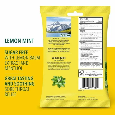 [ Date 2027] Kẹo ngậm ho thảo mộc không đường Ricola Lemon Mint sugar free