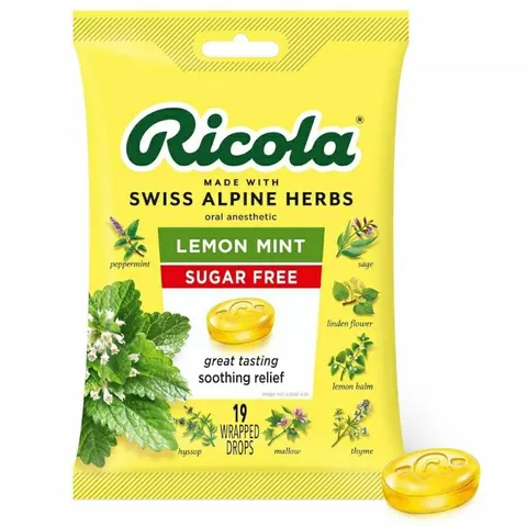 [ Date 2027] Kẹo ngậm ho thảo mộc không đường Ricola Lemon Mint sugar free