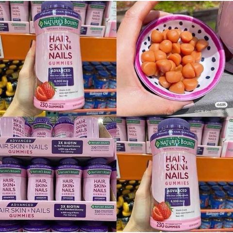 Kẹo dẻo Nature’s Bounty Hair, Skin & Nails Gummies - Hỗ trợ tóc dày, móng khỏe, da đẹp cho phụ nữ, ngăn ngừa lão hóa