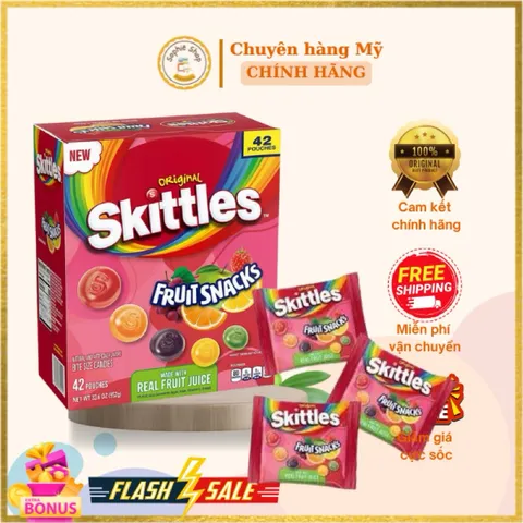 HỘP  KẸO TRÁI CÂY SKITTLES ORIGINAL FRUIT SNACKS 42 GÓI— 952g — CỦA MỸ🇺🇸