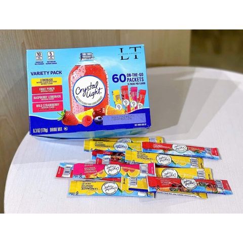 Bột trái cây pha nước ÍT CALO, không đường Crystal Light hàng Mỹ hộp 60 gói (có set lẻ 10-20g)