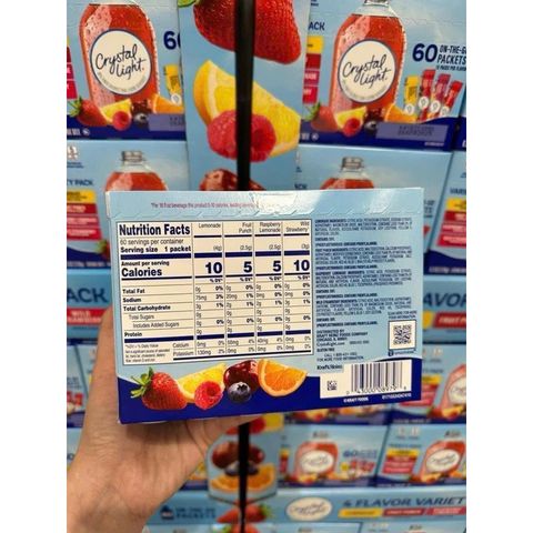 Bột trái cây pha nước ÍT CALO, không đường Crystal Light hàng Mỹ hộp 60 gói (có set lẻ 10-20g)