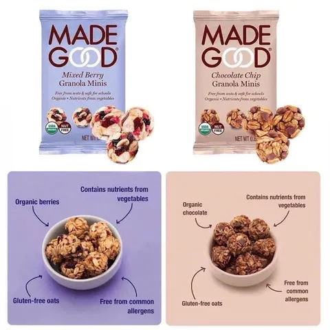 Snack Yến Mạch Made Good Granola Minis Bịch 24 Gói, Hữu Cơ, Thấp Calo, Thực Phẩm Lành Mạnh Cho Mẹ Bầu, Trẻ Em và Người Già