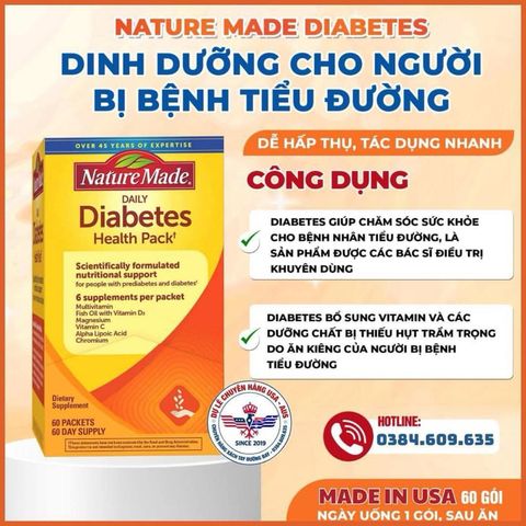 Viên Uống Hỗ Trợ Tiểu Đường - Sản Phẩm Thiên Nhiên 60 Gói, Chứa 6 Viên Vitamin Cần Thiết cho Người  Tiểu Đường