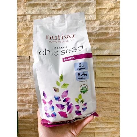 Hạt Chia Nutiva Organic 907gr - Hạt Chia Đen Giàu Dinh Dưỡng Hỗ Trợ Giảm Cân và Tăng Cường Năng Lượng Hàng Mỹ