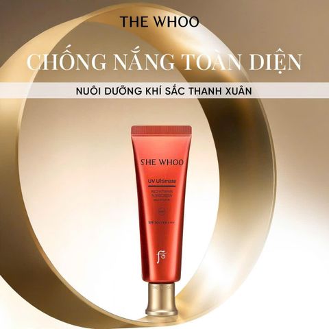 Bộ Dưỡng Da Whoo UV Ultimate Red Vitamin Set - Kem Chống Nắng SPF 50+/PA++++, Tinh Chất, Sữa Rửa Mặt - Bảo Vệ Da Tối Ưu 3 Món