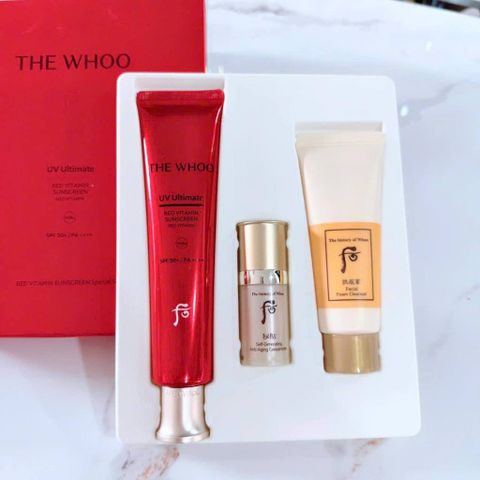 Bộ Dưỡng Da Whoo UV Ultimate Red Vitamin Set - Kem Chống Nắng SPF 50+/PA++++, Tinh Chất, Sữa Rửa Mặt - Bảo Vệ Da Tối Ưu 3 Món