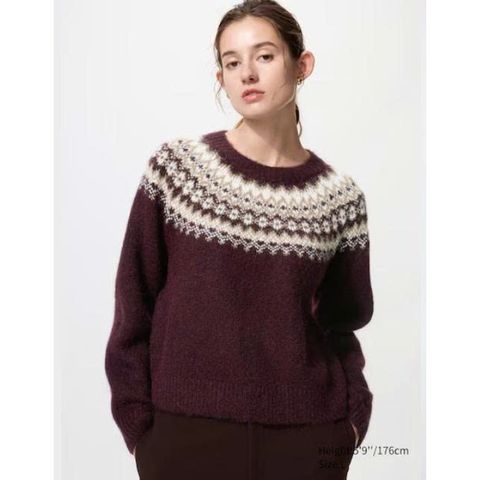Áo Len Cổ Tròn Fairisle Uni - Thời Trang Nữ Ấm Áp, Dễ Phối Đồ, Phong Cách Bắc Âu Cho Mùa Đông
