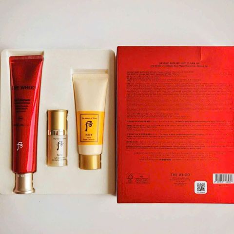 Bộ Dưỡng Da Whoo UV Ultimate Red Vitamin Set - Kem Chống Nắng SPF 50+/PA++++, Tinh Chất, Sữa Rửa Mặt - Bảo Vệ Da Tối Ưu 3 Món