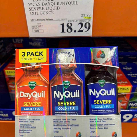Siro Cảm Vicks DayQuil & NyQuil Cold & Flu Severe 354ml - Giảm Ho, Đau Họng & Cảm Lạnh - Set 3 Chai Mỹ Thoải Mái Dễ Uống