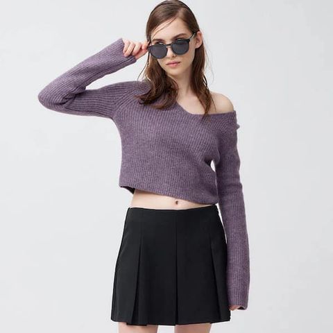 Áo Len Croptop GU Nữ - Phong Cách Trẻ Trung, Năng Động - Chất Liệu Mềm Mịn, Có 3 Màu (Trắng, Tím, Đen) - Size SML XL