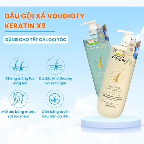 Dầu Gội Xả Voudioty Keratin X9 Biotin & Collagen 500ml – Phục Hồi, Mềm Mượt & Giảm Gãy Rụng