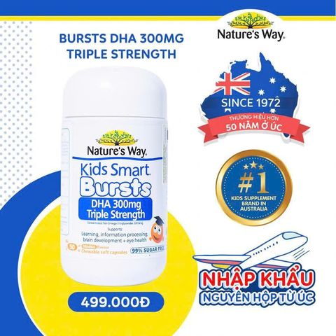 Viên Uống Bổ Sung DHA Cho Trẻ Em Nature's Way Kids Smart Bursts 300mg - Hỗ Trợ Phát Triển Não Bộ & Thị Lực Tự Nhiên, Hương Vị Trái Cây