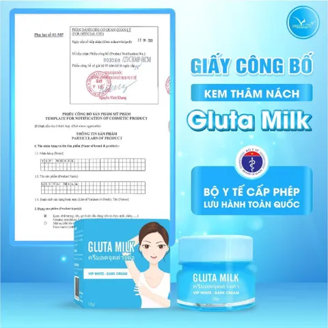 Kem Khử Thâm Nách Gluta Milk VIP White Thái Lan - Giảm Thâm, Làm Trắng Da, Khử Mùi, Hộp 15g - Mua 1 Tặng 1