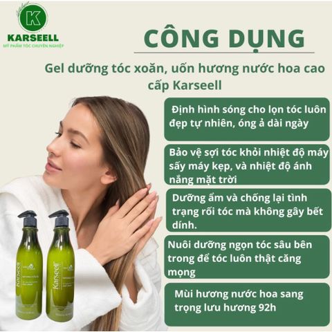 Gel Giữ Nếp Tóc Xoăn Karseell Curly Cream 500ml - Dưỡng Tóc Uốn Xoăn, Tạo Kiểu Tự Nhiên, Hương Nước Hoa Sang Trọng, Chính Hãng Italy