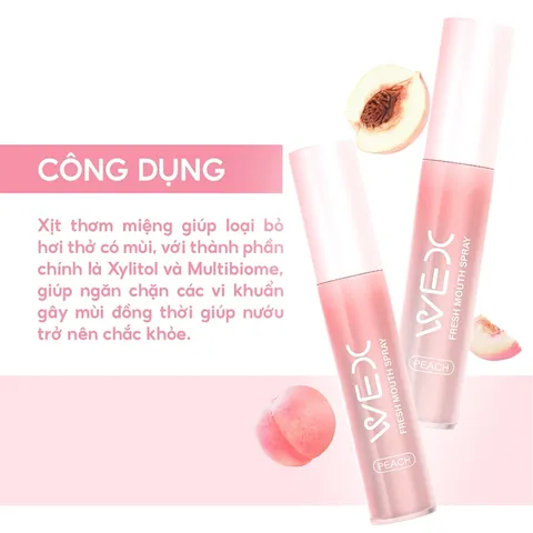 Xịt Thơm Miệng Vị Đào Ngừa Hôi Miệng và Sâu Men Vi Sinh Hiệu Quả, Duy Trì Hơi Thở Thơm Mát WEX Lọ 20ml