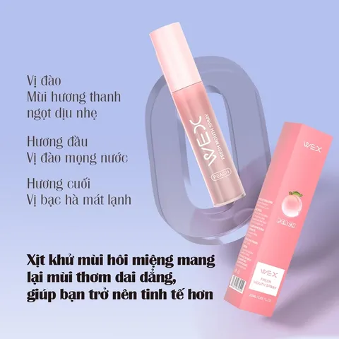 Xịt Thơm Miệng Vị Đào Ngừa Hôi Miệng và Sâu Men Vi Sinh Hiệu Quả, Duy Trì Hơi Thở Thơm Mát WEX Lọ 20ml