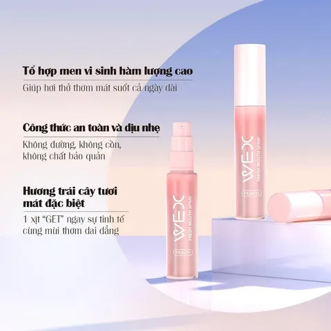 Xịt Thơm Miệng Vị Đào Ngừa Hôi Miệng và Sâu Men Vi Sinh Hiệu Quả, Duy Trì Hơi Thở Thơm Mát WEX Lọ 20ml