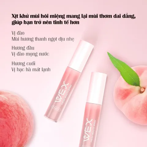 Xịt Thơm Miệng Vị Đào Ngừa Hôi Miệng và Sâu Men Vi Sinh Hiệu Quả, Duy Trì Hơi Thở Thơm Mát WEX Lọ 20ml