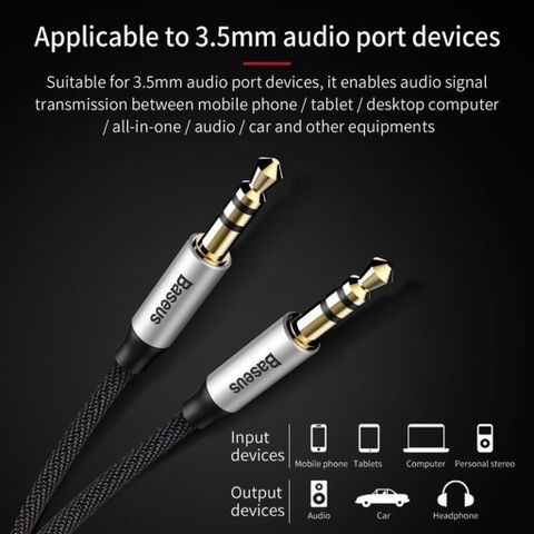 Dây Cáp Âm Thanh AUX 3.5mm Baseus M30 - Chất Lượng Cao, Siêu Bền, Chống Nhiễu Tối Ưu - Đầu Đực Male to Male, Tương Thích Mọi Thiết Bị