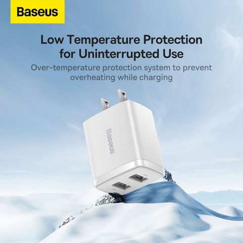 Củ Sạc Baseus Compact Charger 2 Cổng USB 10.5W - Sạc An Toàn Nhanh, Nhỏ Gọn, Chống Quá Tải, Phù Hợp Mang Theo Mọi Nơi