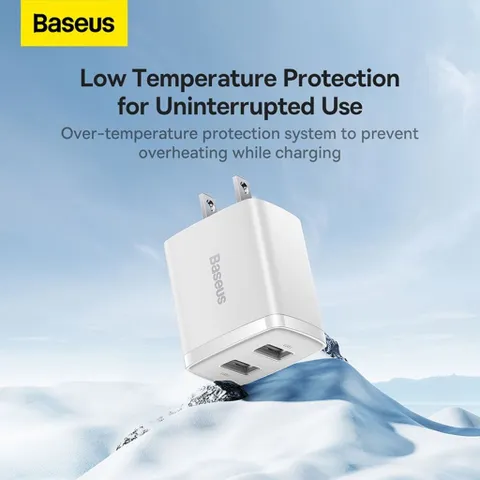Củ Sạc Baseus Compact 2 Cổng USB 10.5W - Sạc Nhỏ Gọn An Toàn, Bảo Vệ Quá Tải, Thích Hợp Cho Điện Thoại và Thiết Bị Di Động