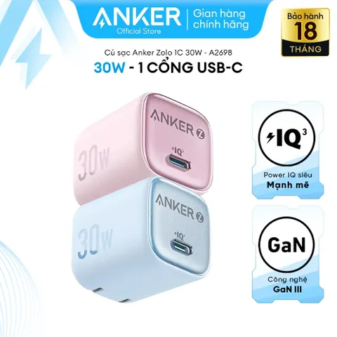 Củ Sạc Nhanh Anker Zolo A2698 30W 1 Cổng USB-C - Sạc Nhanh và An Toàn Cho Điện Thoại Android, iPhone, Máy Tính Bảng