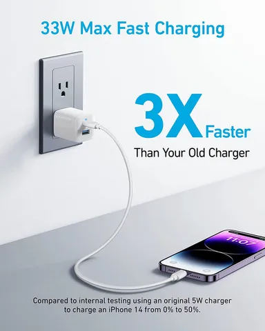 Củ Sạc Nhanh ANKER A2331 33W - 1 Cổng USB-C Power Delivery và 1 Cổng USB, Công Nghệ PowerIQ 3.0, Thiết Kế Nhỏ Gọn An Toàn