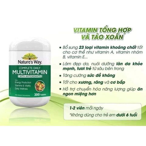 Vitamin Tổng Hợp Nature’s Way Complete Daily Multivitamin 200 Viên - Bổ Sung Vitamin và Khoáng Chất Thiết Yếu, Tăng Cường Sức Khỏe Tổng Thể