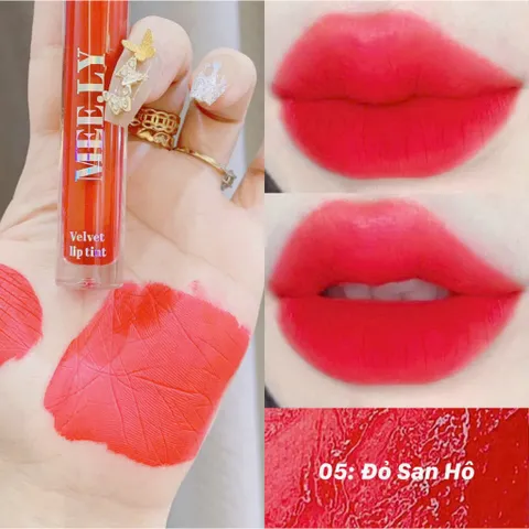Son kem lì MELLY Màu Đỏ San Hô - Dưỡng Môi Mềm Mịn Lâu Trôi, An Toàn Cho Mẹ Bầu, Không Chì, Công Nghệ Resin Chống Lem