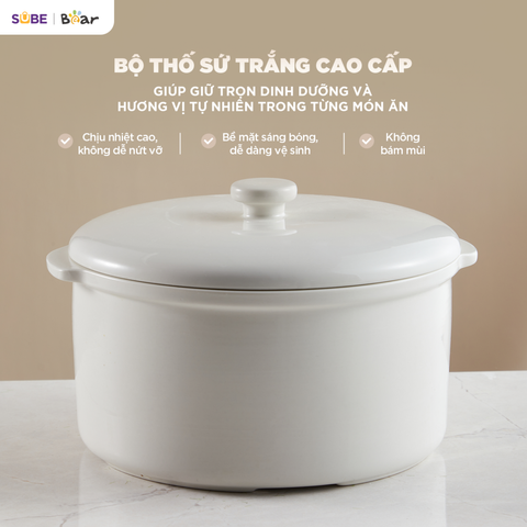 Nồi Nấu Chậm Bear SC-5H25M34 - 2.5L Công Nghệ Nấu Thông Minh, Giữ Dinh Dưỡng Tối Ưu, Hấp và Hầm Đa Năng