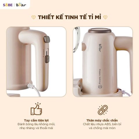 Máy đánh trứng cầm tay Bear HM-5H01J29 - Thiết bị nhà bếp tiện lợi, 5 tốc độ, công suất 125W, que inox 304 bền bỉ, dễ sử dụng cho mọi đầu bếp