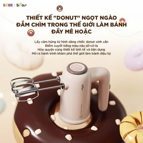 Máy đánh trứng cầm tay Bear HM-5H01J29 - Thiết bị nhà bếp tiện lợi, 5 tốc độ, công suất 125W, que inox 304 bền bỉ, dễ sử dụng cho mọi đầu bếp