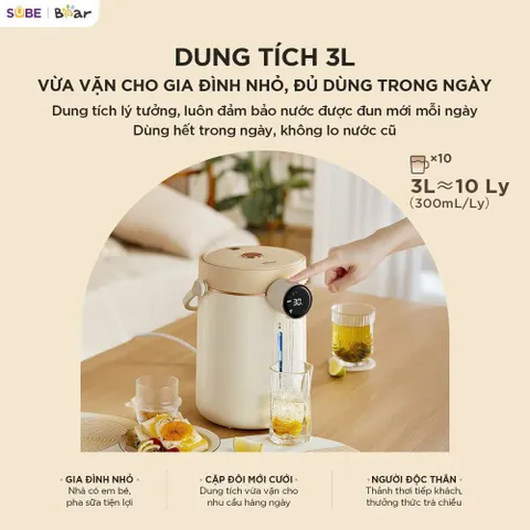 Bình Thủy Điện Bear 3L EWB-5H30C60 - Công Nghệ Khử Clo, An Toàn Cho Gia Đình, Thiết Kế Sang Trọng, Tự Động Ngắt Điện, Dễ Sử Dụng