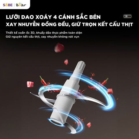 Máy Xay Thịt Bear 1.8L CH-5H03E33 - Đa Năng Xay Thịt, Rau Củ, Cá - Công Suất 300W, Lưỡi Inox An Toàn, Thiết Kế Dễ Vệ Sinh