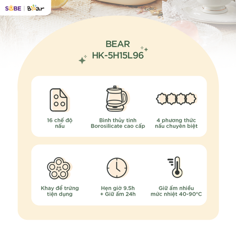Bình pha trà thông minh Laviena Bear 1.5L - 16 chế độ nấu tự động, giữ ấm 24h, thủy tinh borosilicate cao cấp, an toàn sức khỏe