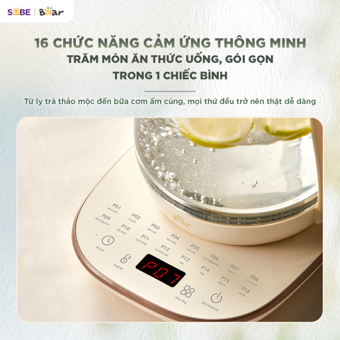 Bình pha trà thông minh Laviena Bear 1.5L - 16 chế độ nấu tự động, giữ ấm 24h, thủy tinh borosilicate cao cấp, an toàn sức khỏe