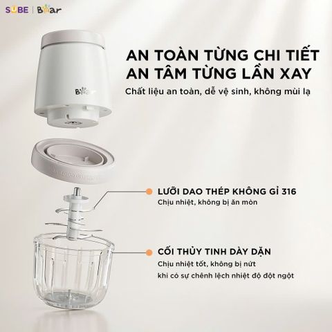 Máy Xay Ăn Dặm Bear CH-5H02D24 0.3L - 8 Lưỡi Inox, Công Suất 200W, An Toàn Thông Minh - Lựa Chọn Hoàn Hảo Cho Bé Yêu