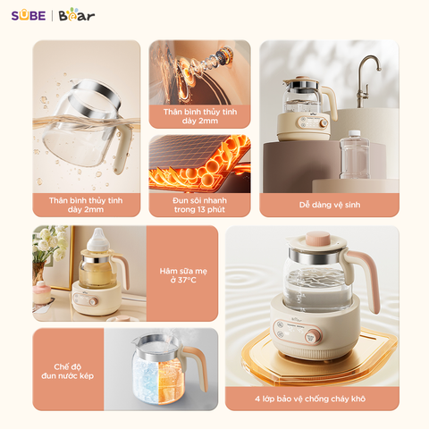 Máy Hâm Sữa Tiệt Trùng Bear WW-4H12M - Đun Nước Và Hâm Sữa An Toàn Cho Mẹ Và Bé - 9 Chức Năng Tiện Lợi