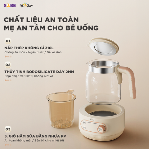 Máy Hâm Sữa Tiệt Trùng Bear WW-4H12M - Đun Nước Và Hâm Sữa An Toàn Cho Mẹ Và Bé - 9 Chức Năng Tiện Lợi