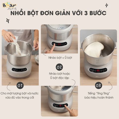 Máy trộn bột Bear DM-B70V1 7L - Thiết bị làm bánh đa năng với chức năng trộn và ủ bột hoàn hảo, dễ dàng tạo bánh ngon tại nhà.
