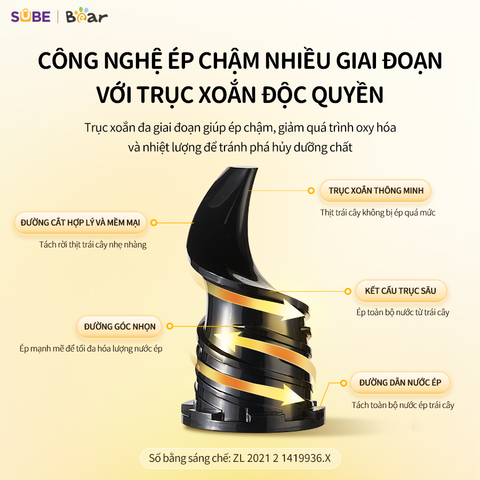 Máy Ép Trái Cây Bear SJ-4H01T - Ép Chậm Nguyên Quả, Giữ Dưỡng Chất Cao - Thiết Kế An Toàn, Dễ Dàng Vệ Sinh