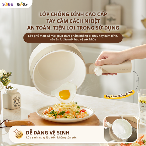 Nồi Nấu Điện Đa Năng Bear MC-4H16F - 1.6L, 800W, Thích Hợp Nấu Lẩu, Mì, Súp, Chiên Xào, Hấp Cho Gia Đình Nhỏ