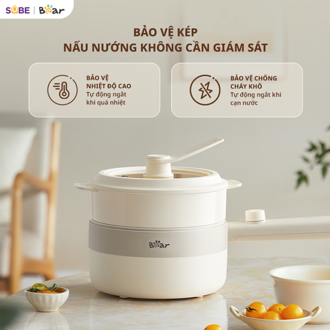 Nồi Nấu Điện Đa Năng Bear MC-4H16F - 1.6L, 800W, Thích Hợp Nấu Lẩu, Mì, Súp, Chiên Xào, Hấp Cho Gia Đình Nhỏ