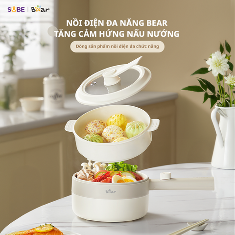 Nồi Nấu Điện Đa Năng Bear MC-4H16F - 1.6L, 800W, Thích Hợp Nấu Lẩu, Mì, Súp, Chiên Xào, Hấp Cho Gia Đình Nhỏ