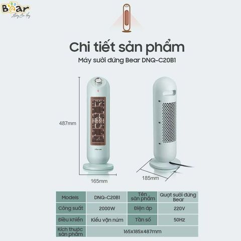 Quạt Sưởi Gốm Bear DNQ-C20B1 - Công Suất 2000W, Thiết Kế Thông Minh, Bảo Vệ Quá Nhiệt, Chống Cháy An Toàn