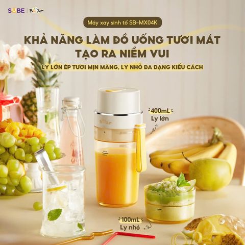 Máy Xay Sinh Tố Bear SB-MX04K 70W - Lưỡi Dao 12 Cánh Sắc Bén, Thiết Kế Tiện Lợi, Sạc USB, Pin Lithium 1200mAh